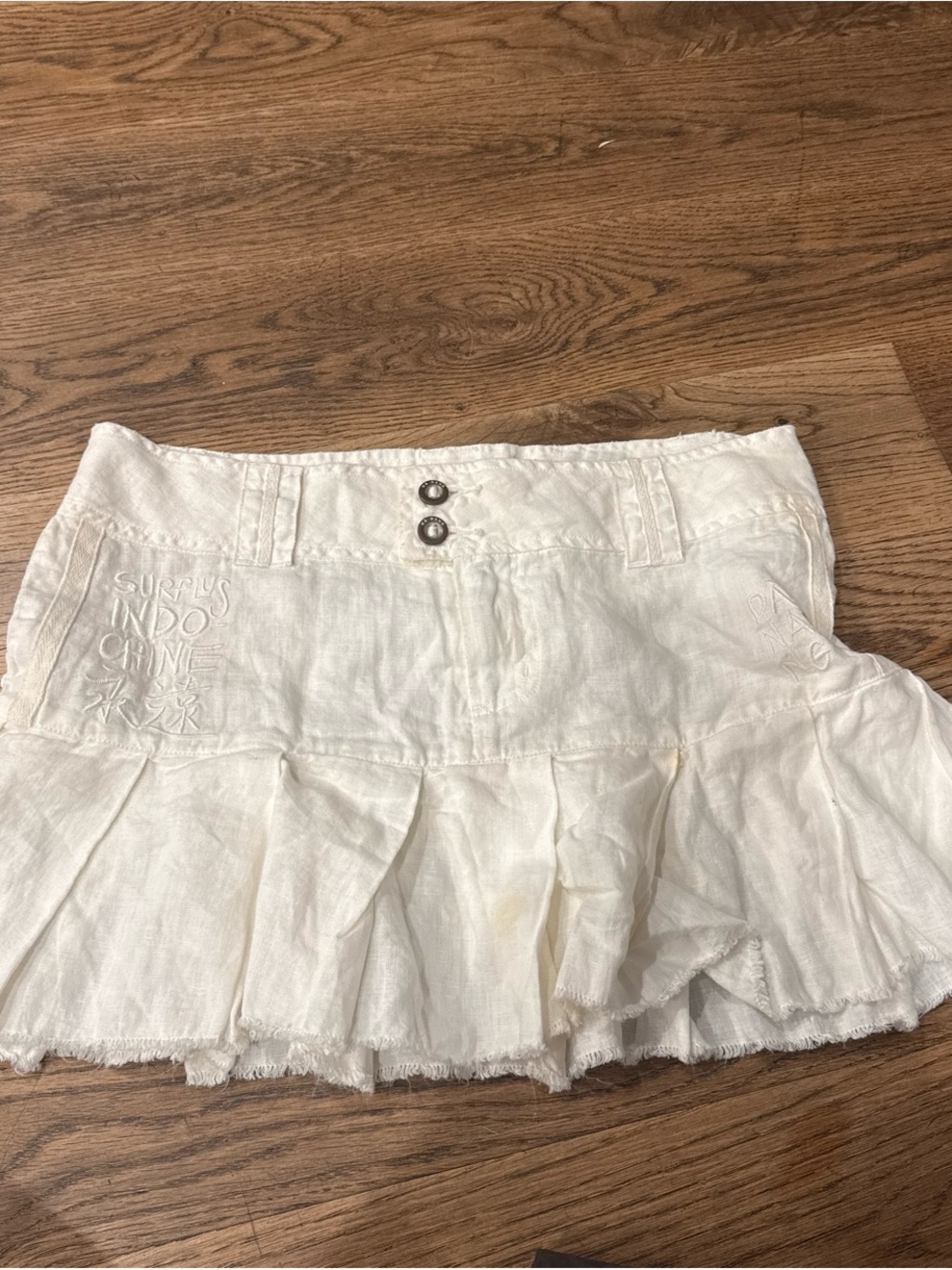 White Tiered Mini Skirt with Embroidered Detail